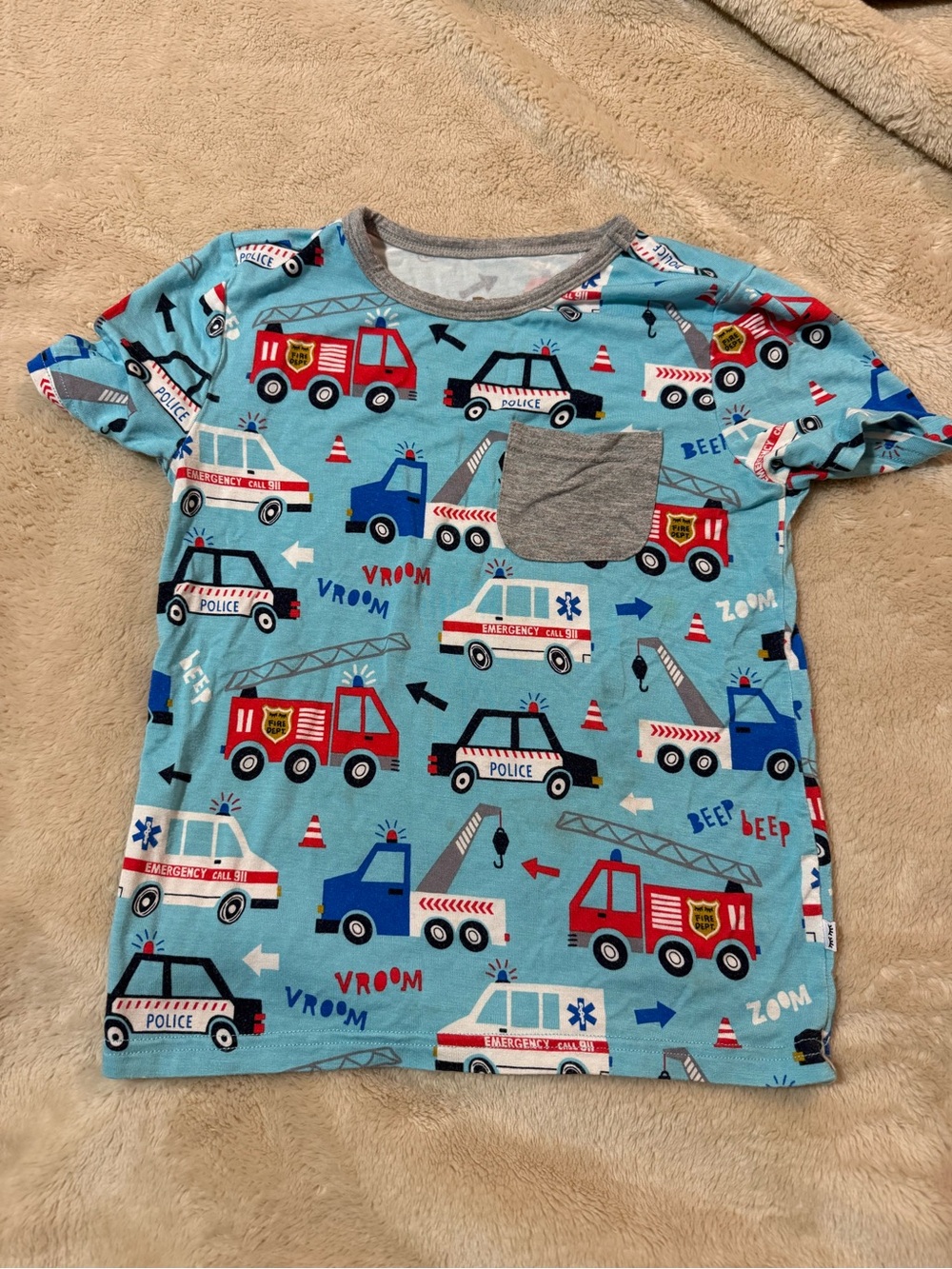 Little Sleepies Emergency Vehicles Short Sleeve Shirt Kids Blue